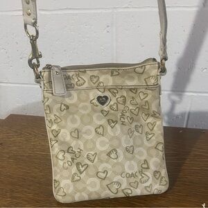 Coach Beige Heart Pattern Crossbody Bag